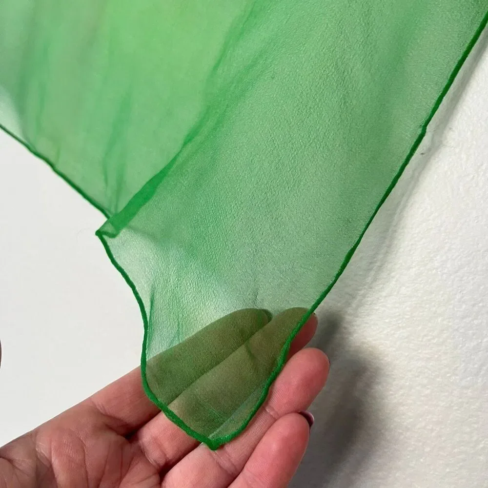 VTG Sheer Green Silk Crepe Scarf Hand-Rolled Edges 17” Square